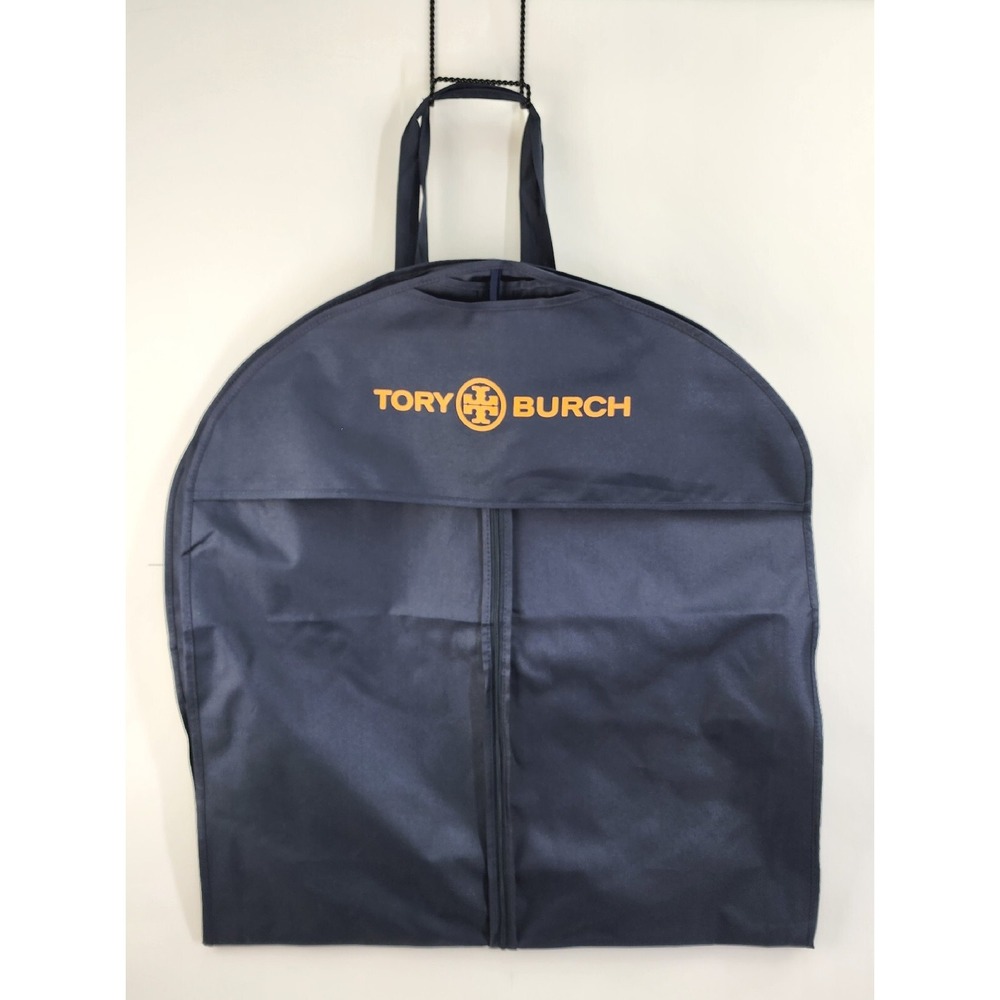 Tory Burch Large Garment Dress Suit Bag Canvas Travel Navy & Orange Logo Zip NEW